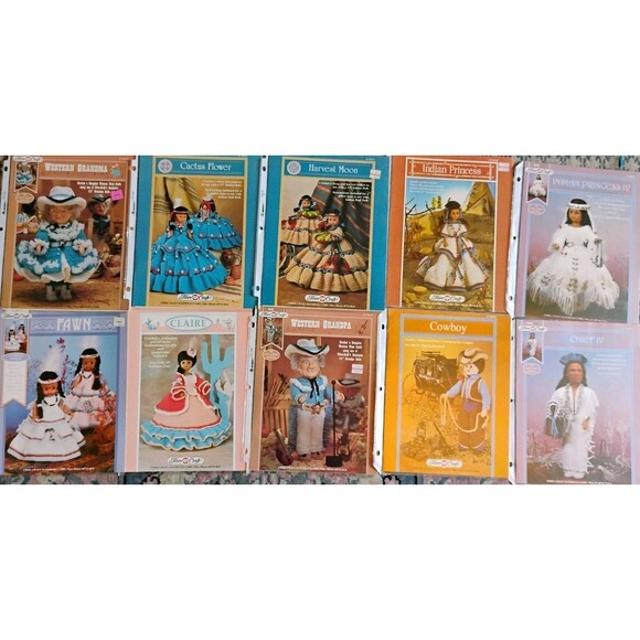 Lot Of 10 Indian Chief Doll Princess Outfit Crochet Pattern Booklets Western - Picture 1 of 6